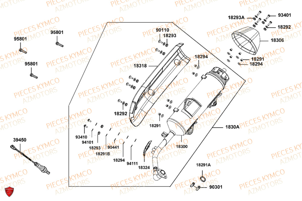 Echappement KYMCO Pièces Scooter DOWNTOWN GT 125i EURO 5+ (SK25HC)