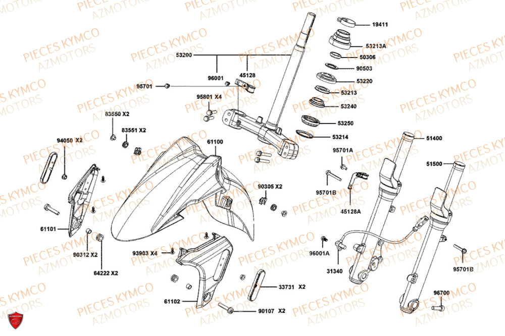 Fourche KYMCO Pièces Scooter DOWNTOWN GT 125i EURO 5+ (SK25HC)