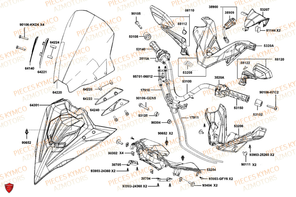 Guidon KYMCO Pièces Scooter DOWNTOWN GT 125i EURO 5+ (SK25HC)