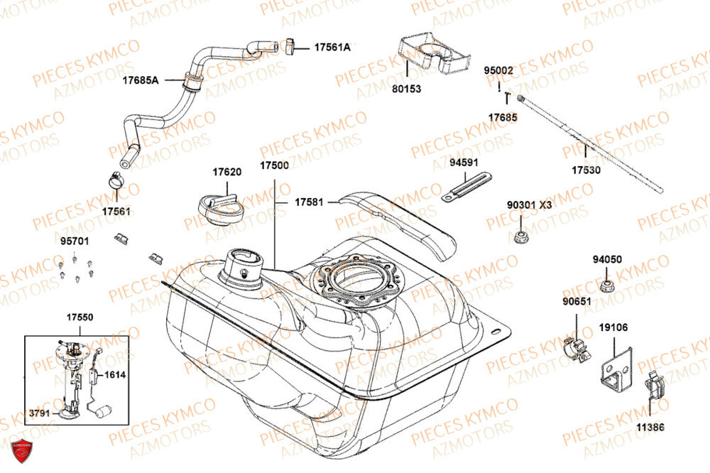 Reservoir KYMCO Pièces Scooter DOWNTOWN GT 125i EURO 5+ (SK25HC)