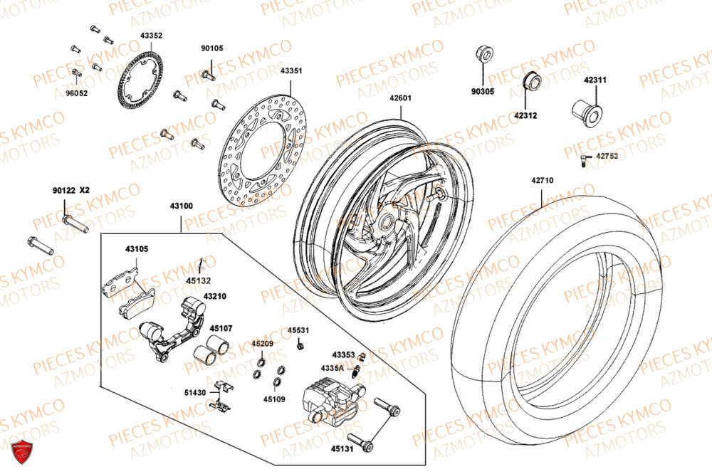 Roue Arriere KYMCO Pièces Scooter DOWNTOWN GT 125i EURO 5+ (SK25HC)