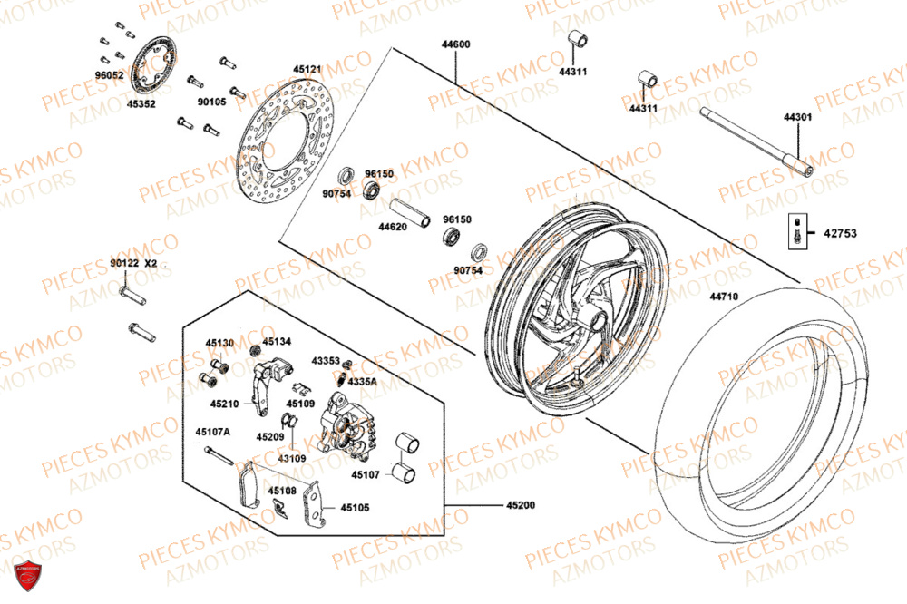 Roue Avant KYMCO Pièces Scooter DOWNTOWN GT 125i EURO 5+ (SK25HC)