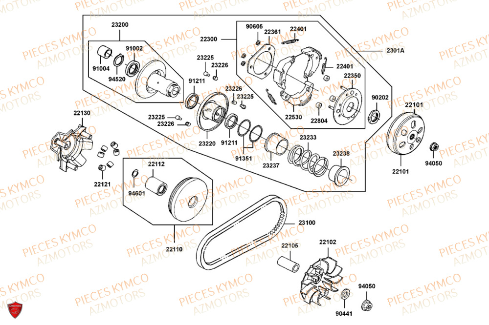 Variateur KYMCO Pièces Scooter DOWNTOWN GT 125i EURO 5+ (SK25HC)