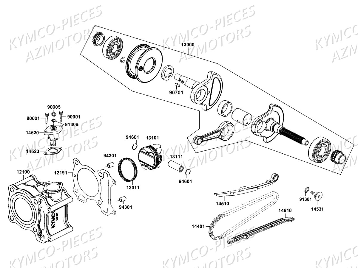 CYLINDRE_PISTON KYMCO Pièces Scooter Kymco DOWNTOWN 125 I ABS EURO III