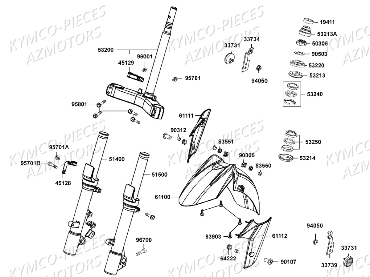 Fourche Garde Boue KYMCO Pièces DOWNTOWN 125I ABS EURO4 (SK25NA)