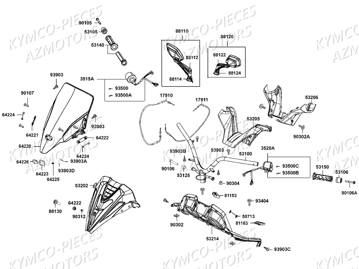 GUIDON_RETROVISEURS KYMCO Pièces Scooter Kymco DOWNTOWN 125 I ABS EURO III