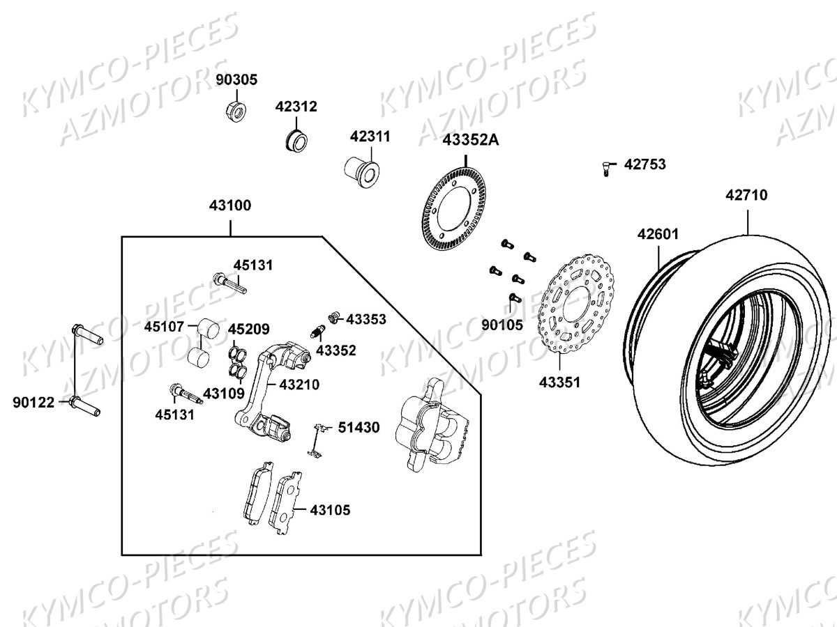 Roue Arriere KYMCO Pièces DOWNTOWN 125I ABS EURO4 (SK25NA)