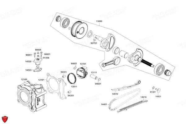 Cylindre Piston KYMCO Pièces Scooter DOWNTOWN 125I ABS EURO5 (SK25RE)