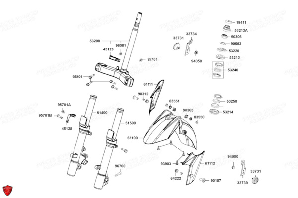 Fourche Garde Boue Avant KYMCO Pièces Scooter DOWNTOWN 125I ABS EURO5 (SK25RE)