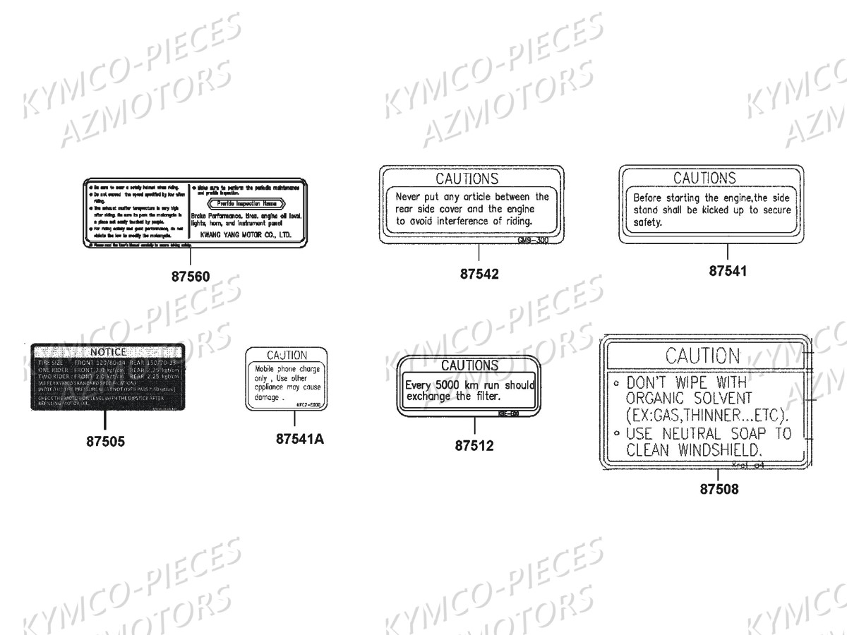 Label De Securite KYMCO Pièces DOWNTOWN 125I ABS EXCLUSIVE EURO4 (SK25NB)