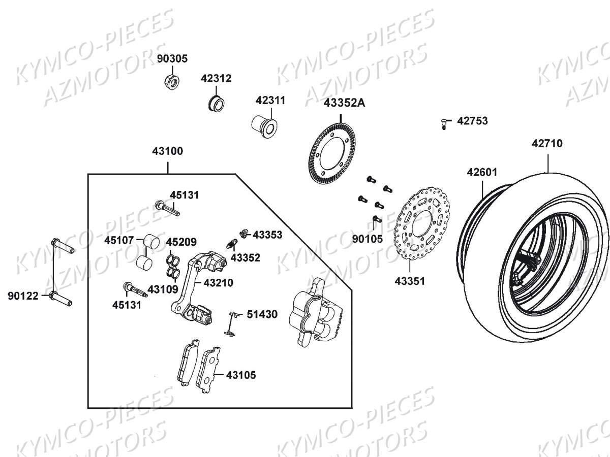 Roue Arriere KYMCO Pièces DOWNTOWN 125I ABS EXCLUSIVE EURO4 (SK25NB)