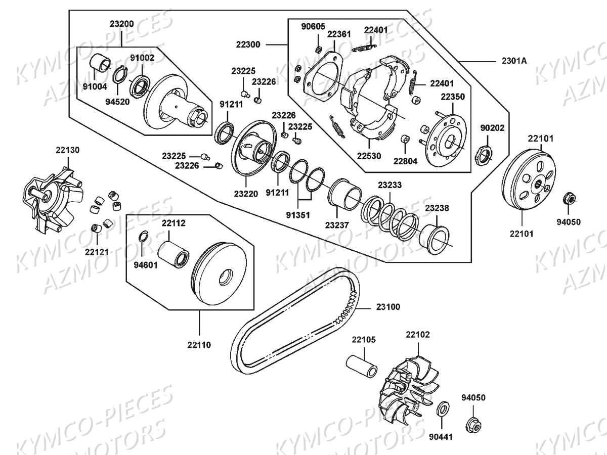 VARIATEUR EMBRAYAGE KYMCO DOWNTOWN 125I EX E4