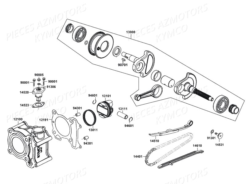 Cylindre Piston KYMCO Pièces DOWNTOWN 125I ABS EXCLUSIVE EURO3 (SK25CE)