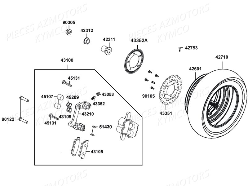 ROUE ARRIERE KYMCO DOWNTOWN 125 EX E3