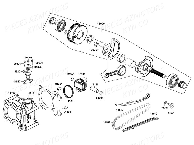 CYLINDRE_PISTON KYMCO Pièces DOWNTOWN 125I ABS EXCLUSIVE NOODOE EURO4 (SK25NE)