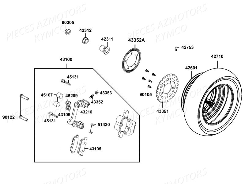 Roue Arriere KYMCO Pièces DOWNTOWN 125I ABS EXCLUSIVE NOODOE EURO4 (SK25NE)