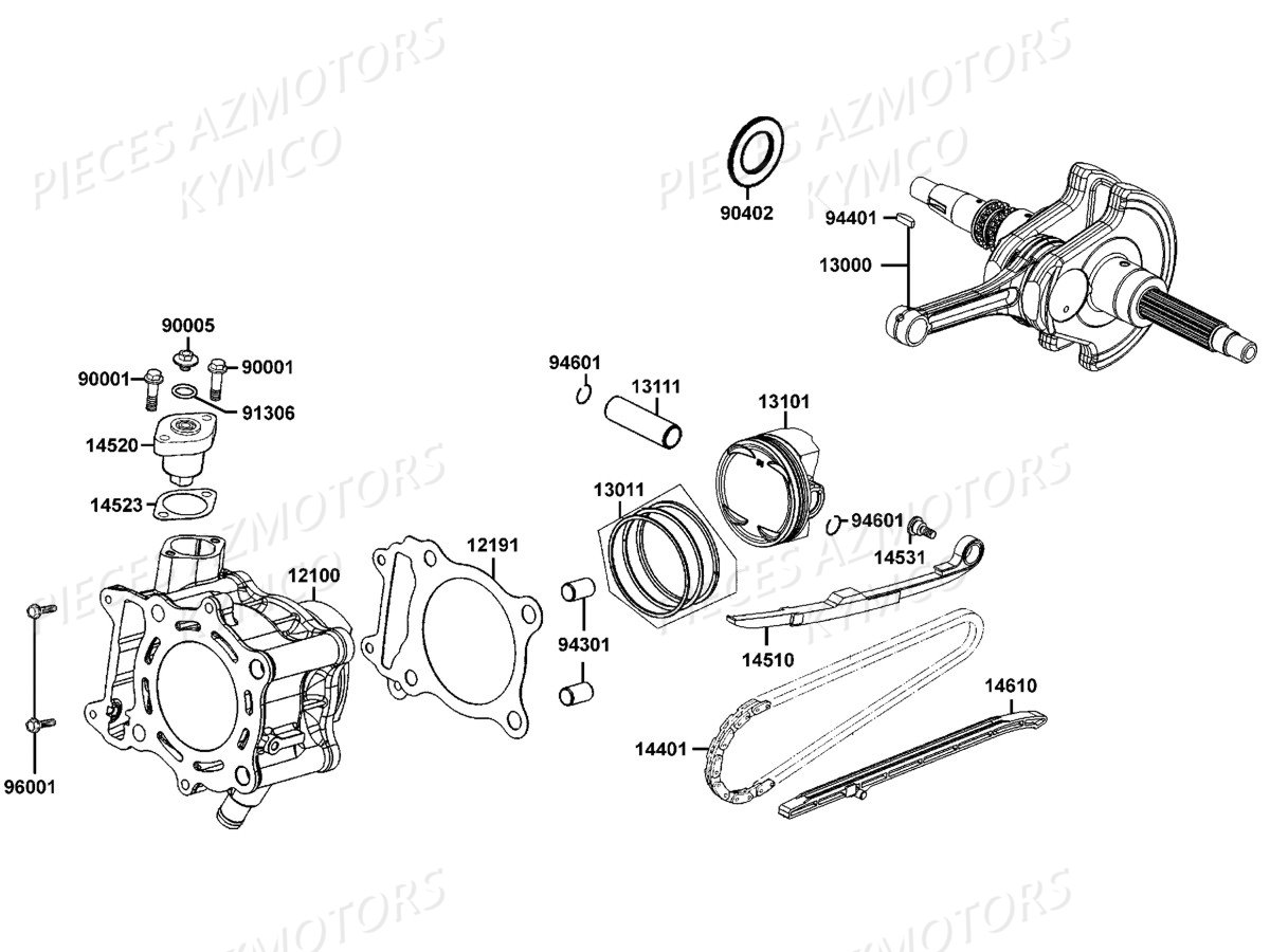 Cylindre Piston KYMCO Pieces DOWNTOWN 350I ABS EURO 3 (SK64CB)