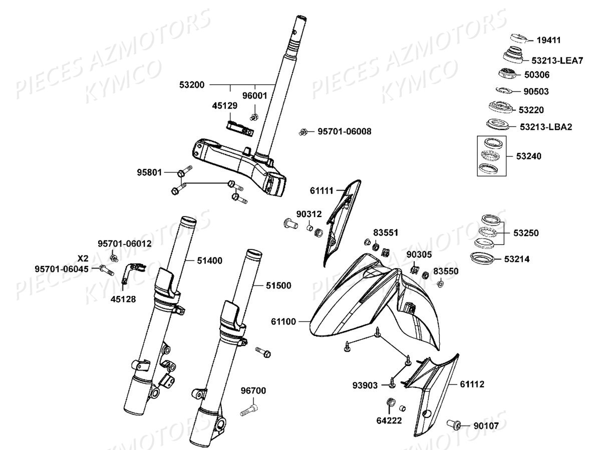 Fourche Garde Boue Avant KYMCO Pieces DOWNTOWN 350I ABS EURO 3 (SK64CB)
