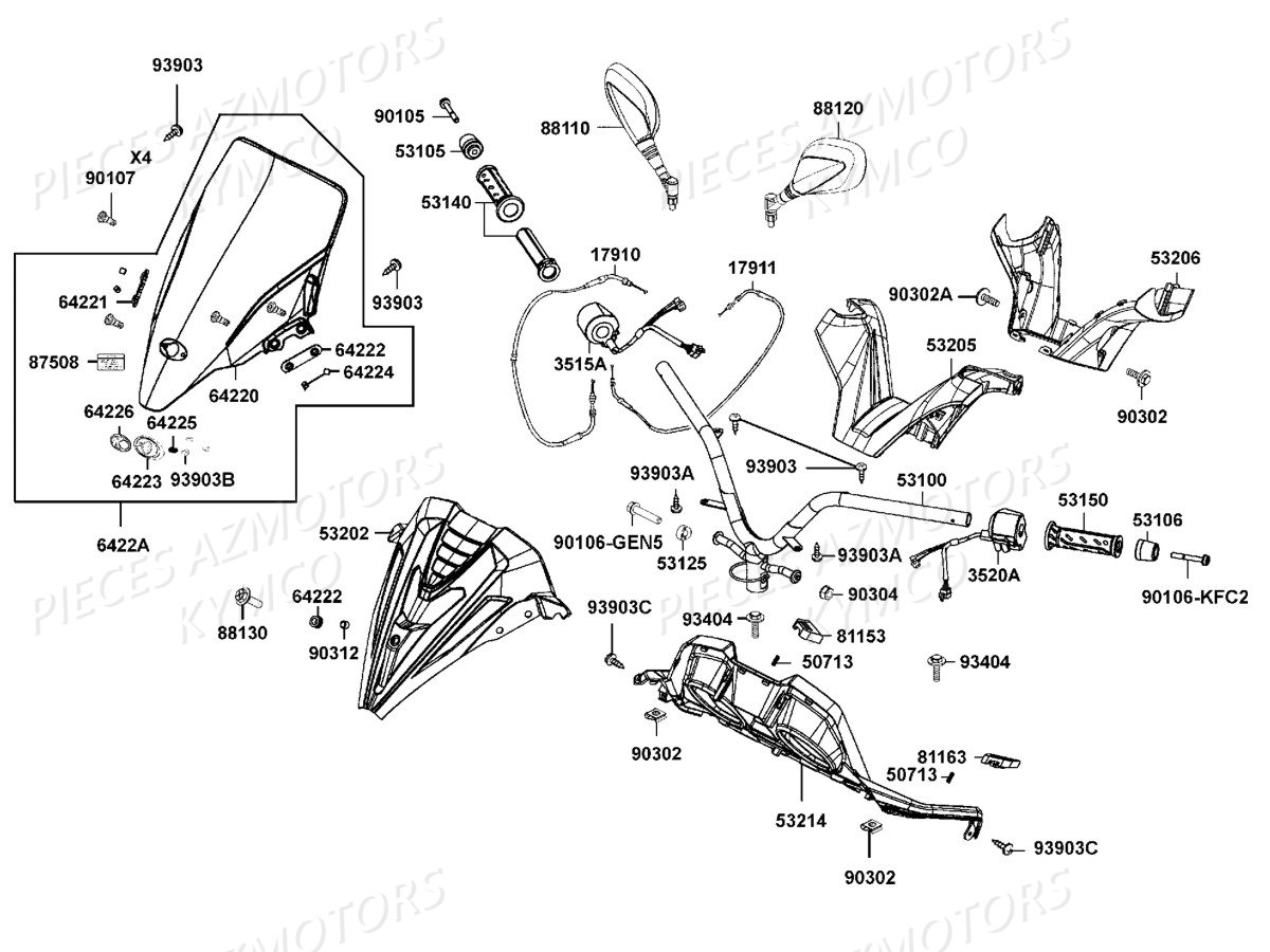 Guidon Retroviseurs KYMCO Pieces DOWNTOWN 350I ABS EURO 3 (SK64CB)