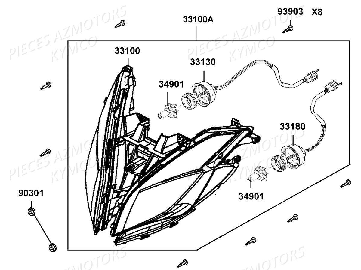 Phare KYMCO Pieces DOWNTOWN 350I ABS EURO 3 (SK64CB)