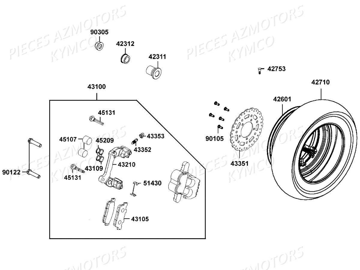 Roue Arriere KYMCO Pieces DOWNTOWN 350I ABS EURO 3 (SK64CB)