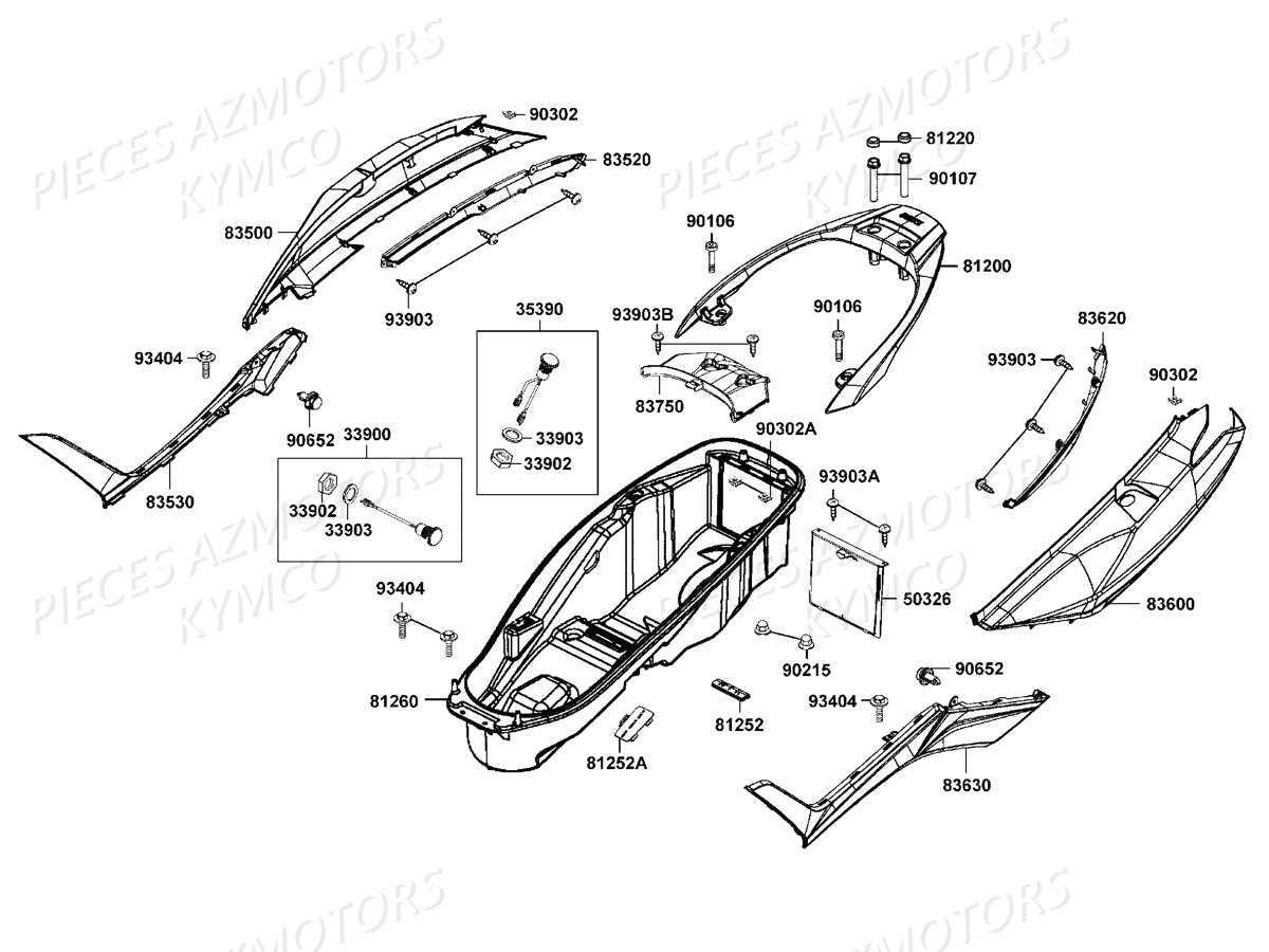 Carenages Arriere KYMCO Pieces DOWNTOWN 350I ABS EURO4 (SK64GA)