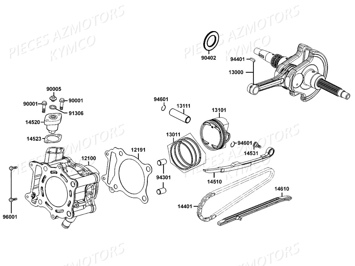 Cylindre Piston KYMCO Pieces DOWNTOWN 350I ABS EURO4 (SK64GA)