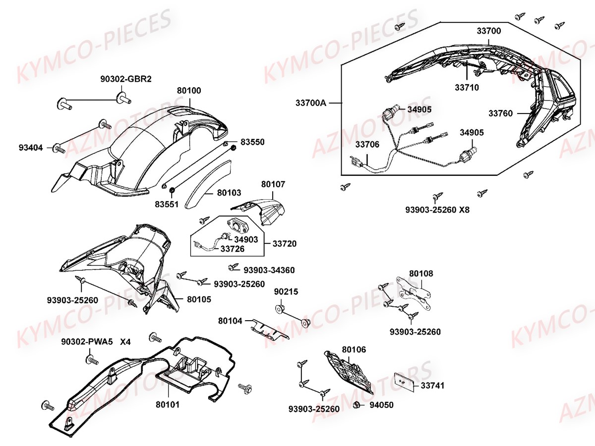 Feu Arriere KYMCO Pieces DOWNTOWN 350I ABS EURO4 (SK64GA)