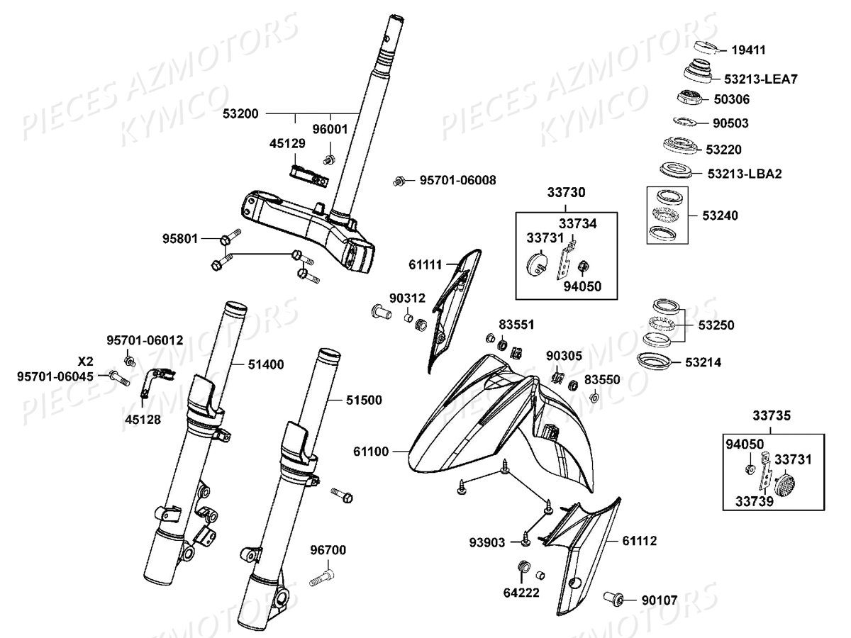 FOURCHE GARDE BOUE AVANT KYMCO DOWNTOWN 350I ABS E4