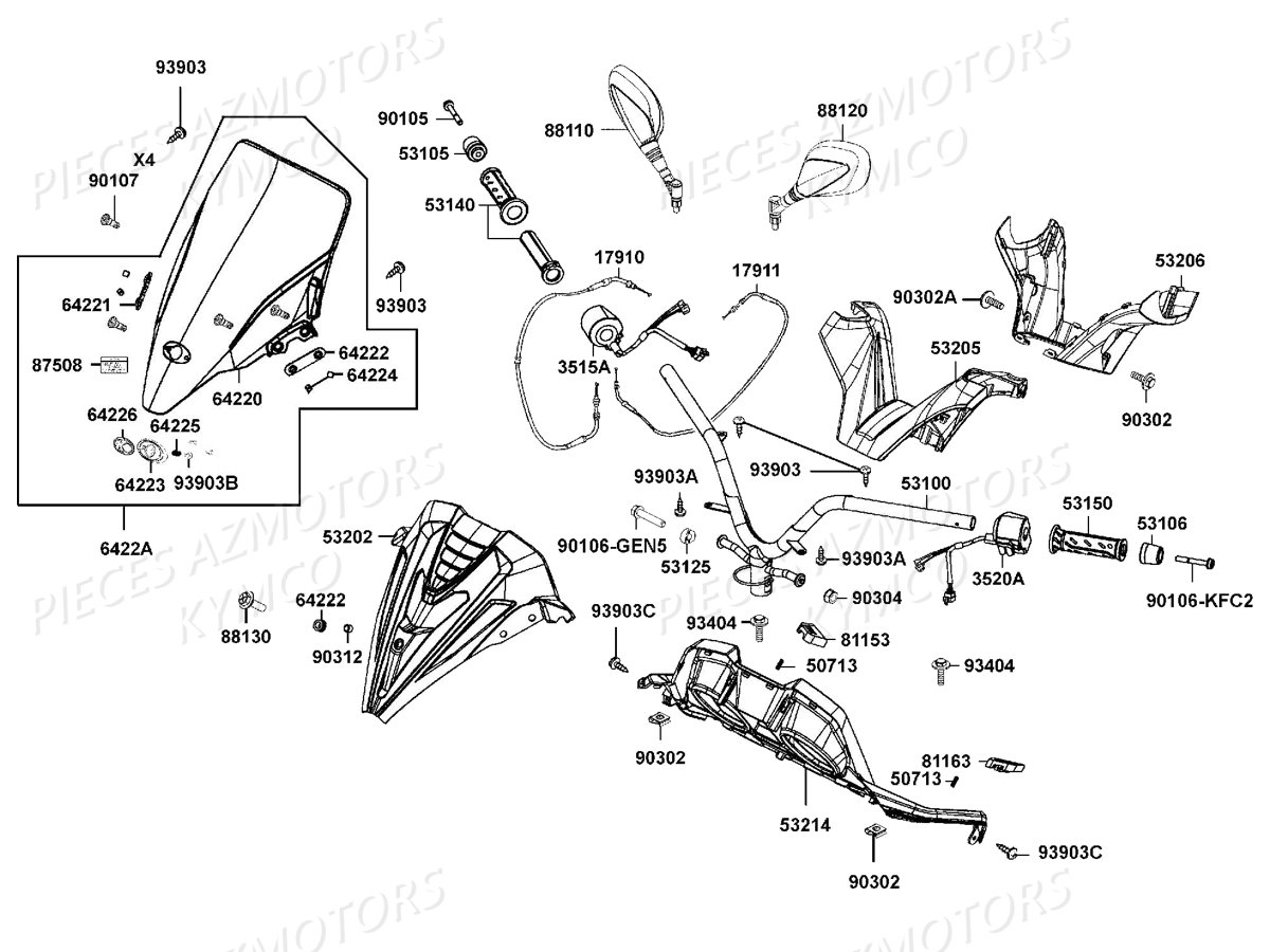 GUIDON_RETROVISEURS KYMCO Pieces DOWNTOWN 350I ABS EURO4 (SK64GA)