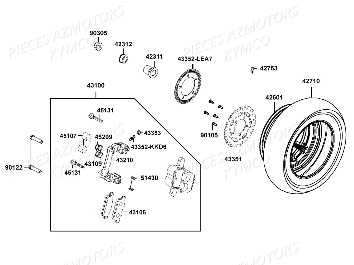 Roue Arriere KYMCO Pieces DOWNTOWN 350I ABS EURO4 (SK64GA)
