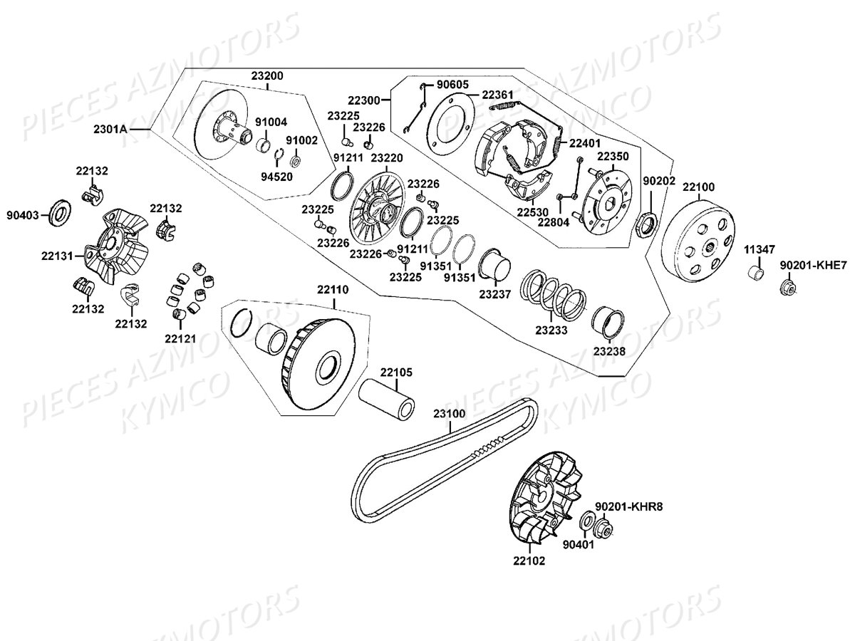 VARIATEUR EMBRAYAGE KYMCO DOWNTOWN 350I ABS E4