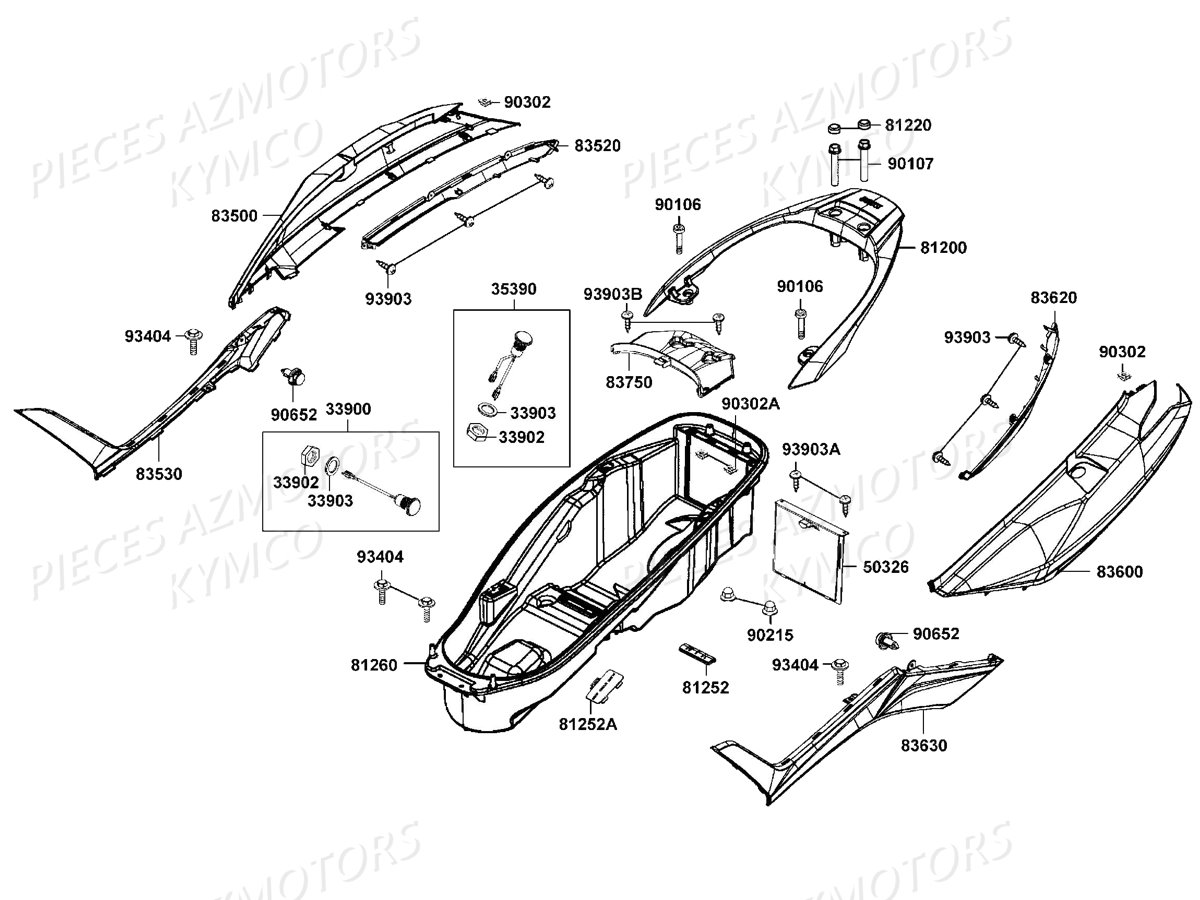 Carenages Arriere KYMCO Pieces DOWNTOWN 350I ABS EXCLUSIVE EURO3 (SK64CE)