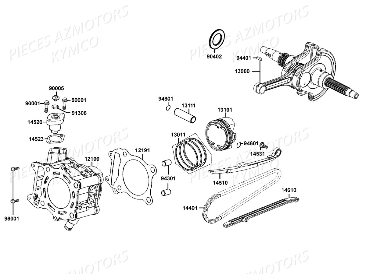 Cylindre Piston KYMCO Pieces DOWNTOWN 350I ABS EXCLUSIVE EURO3 (SK64CE)