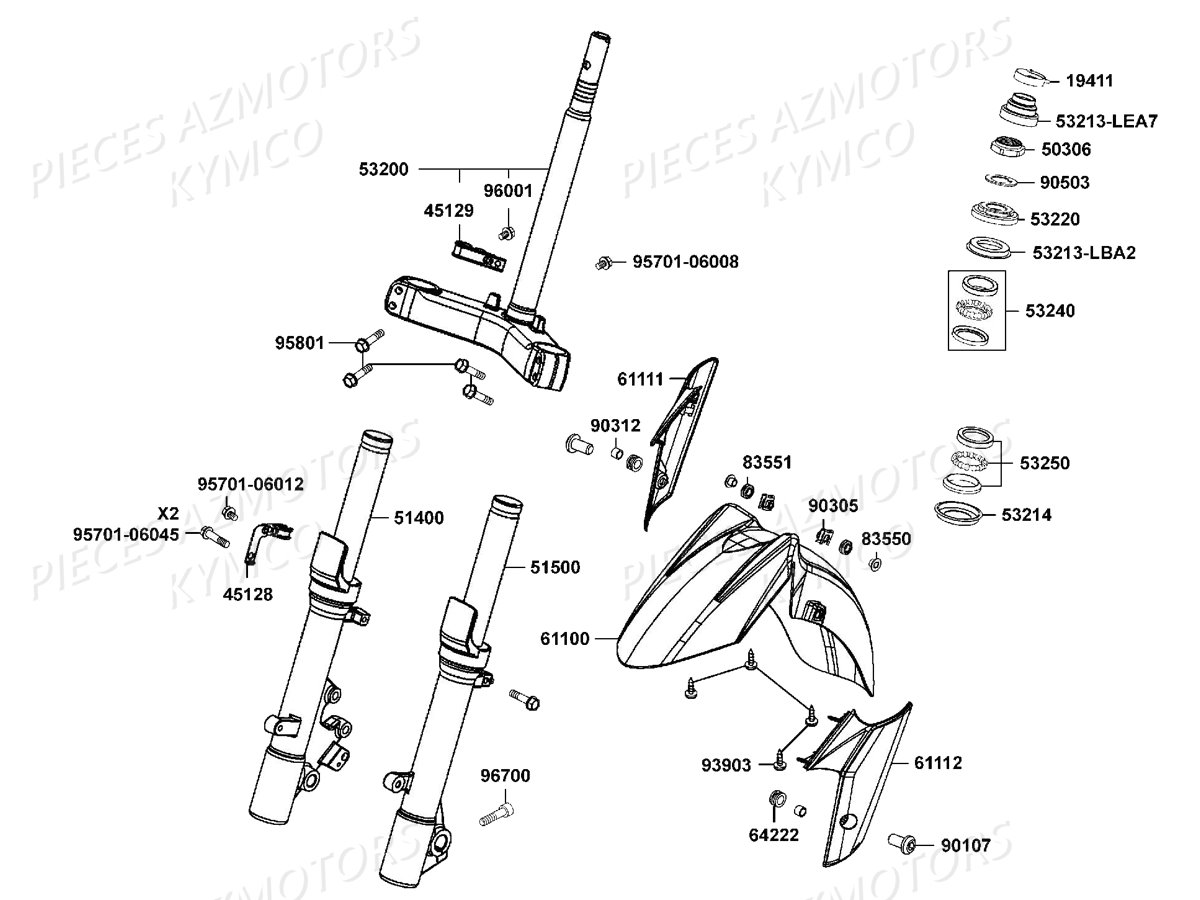 Fourche Garde Boue Avant KYMCO Pieces DOWNTOWN 350I ABS EXCLUSIVE EURO3 (SK64CE)