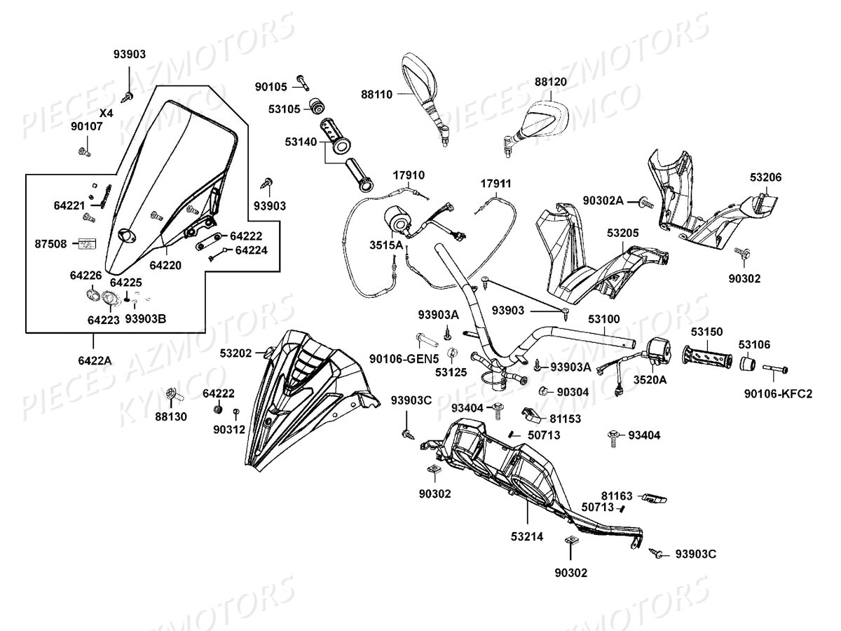 GUIDON_RETROVISEURS KYMCO Pieces DOWNTOWN 350I ABS EXCLUSIVE EURO3