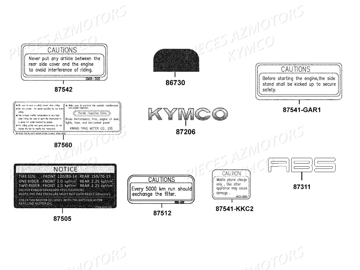 Label De Securite KYMCO Pieces DOWNTOWN 350I ABS EXCLUSIVE EURO3 (SK64CE)