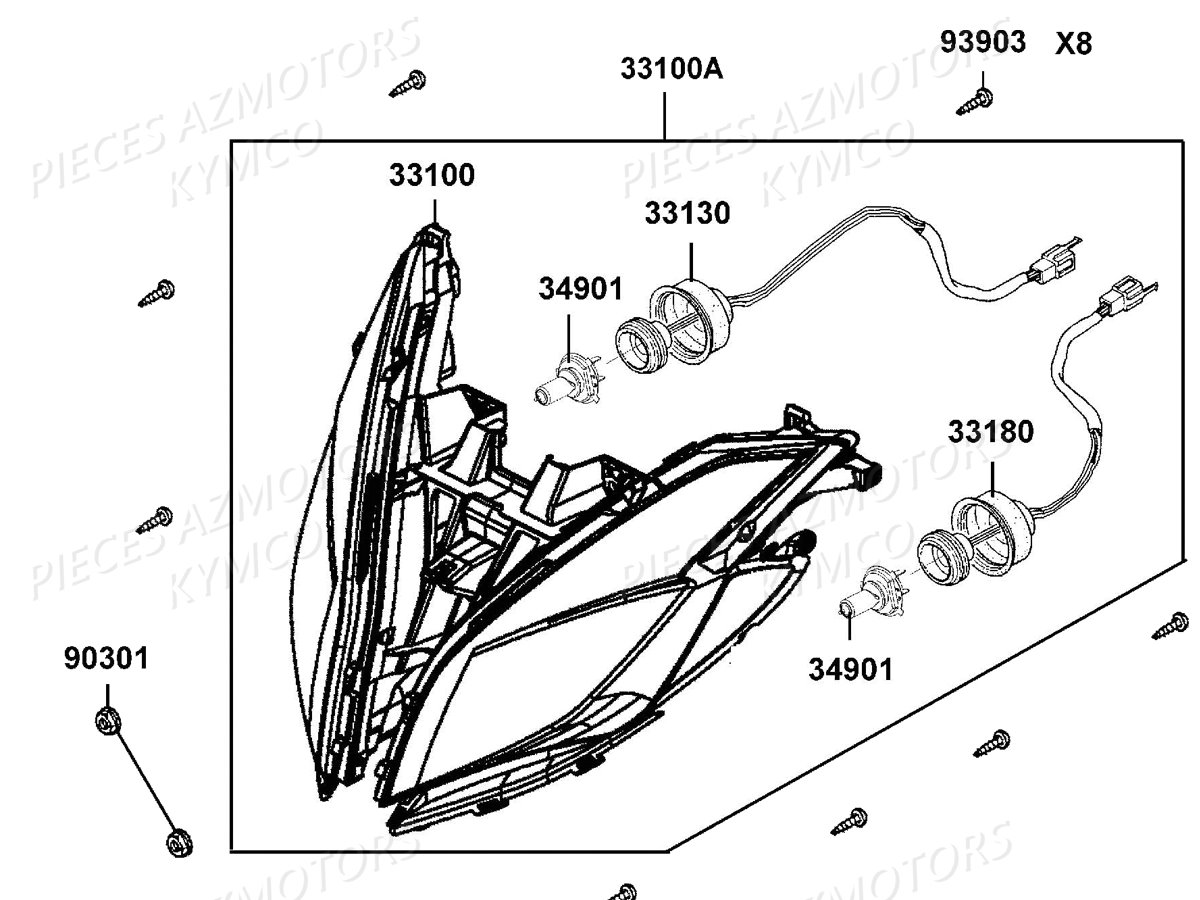 Phares KYMCO Pieces DOWNTOWN 350I ABS EXCLUSIVE EURO3 (SK64CE)