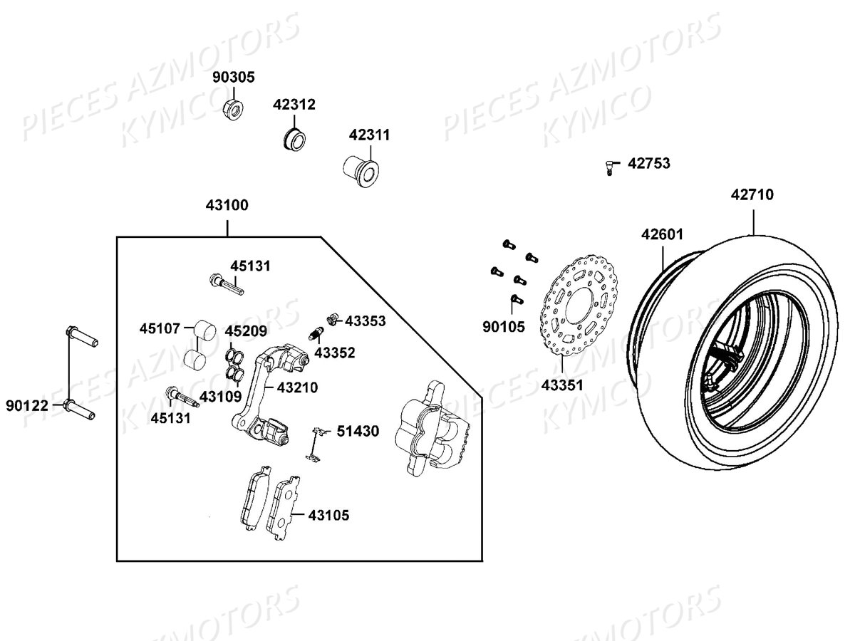 Roue Arriere KYMCO Pieces DOWNTOWN 350I ABS EXCLUSIVE EURO3 (SK64CE)