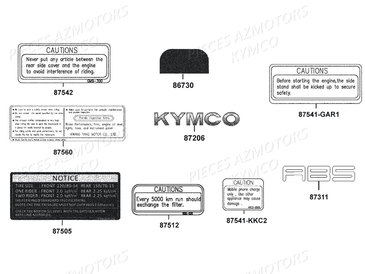 Label De Securite KYMCO Pièces DOWNTOWN 350I ABS EXCLUSIVE EURO4 (SK64GB)