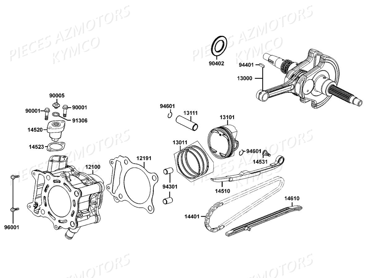 Cylindre Piston KYMCO Pièces DOWNTOWN 350I ABS EXCLUSIVE NOODOE EURO4 (SK64GE)