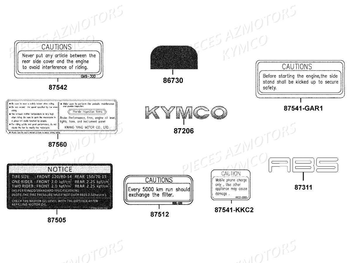 Label De Securite KYMCO Pièces DOWNTOWN 350I ABS EXCLUSIVE NOODOE EURO4 (SK64GE)