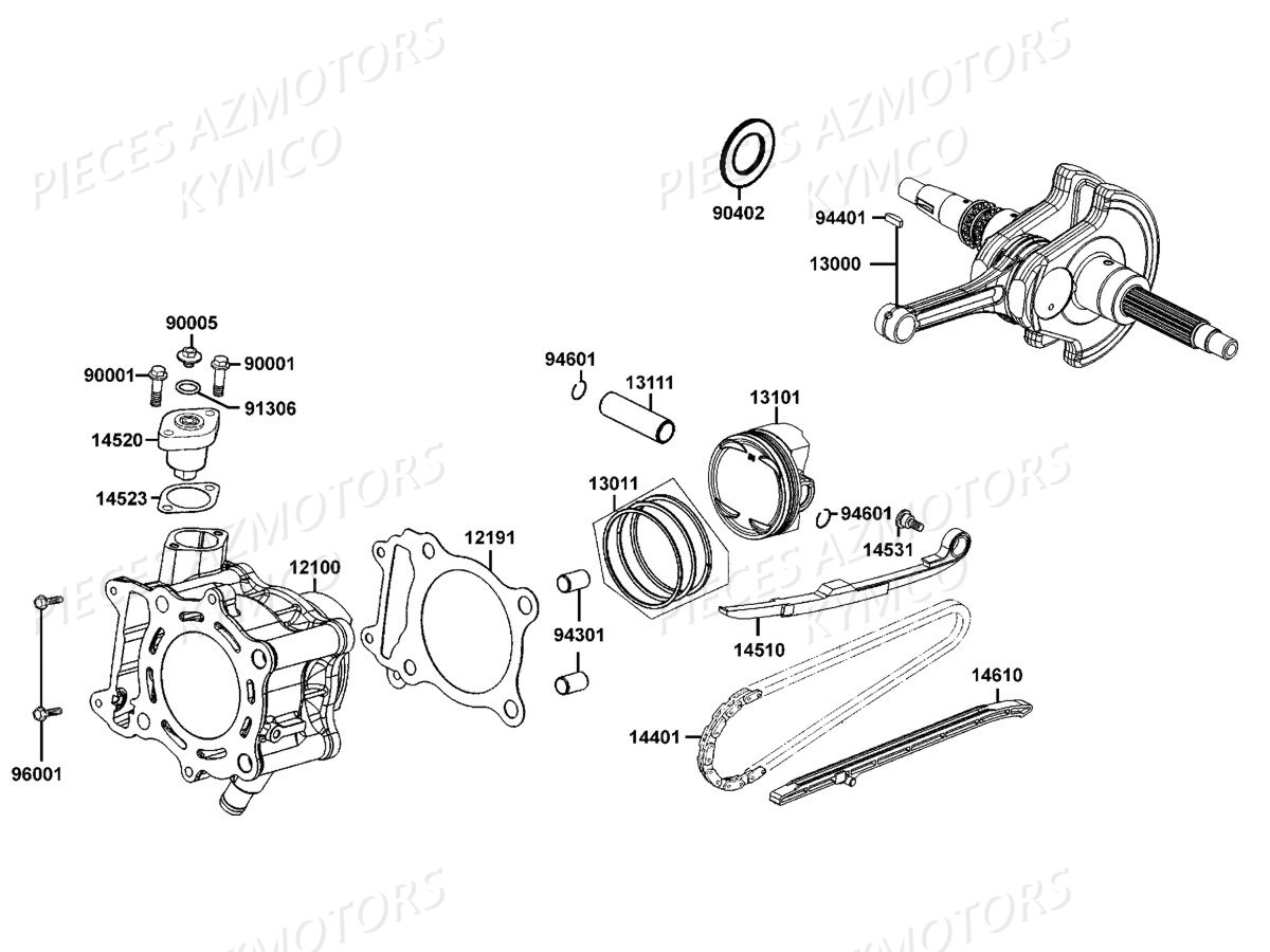 Cylindre Piston KYMCO Pièces DOWNTOWN 350I TCS EXCLUSIVE NOODOE EURO4 (SK64GH)