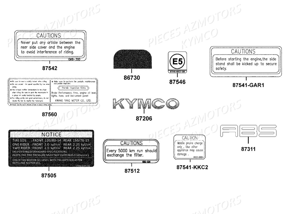 Label De Securite KYMCO Pièces DOWNTOWN 350I TCS EXCLUSIVE NOODOE EURO4 (SK64GH)