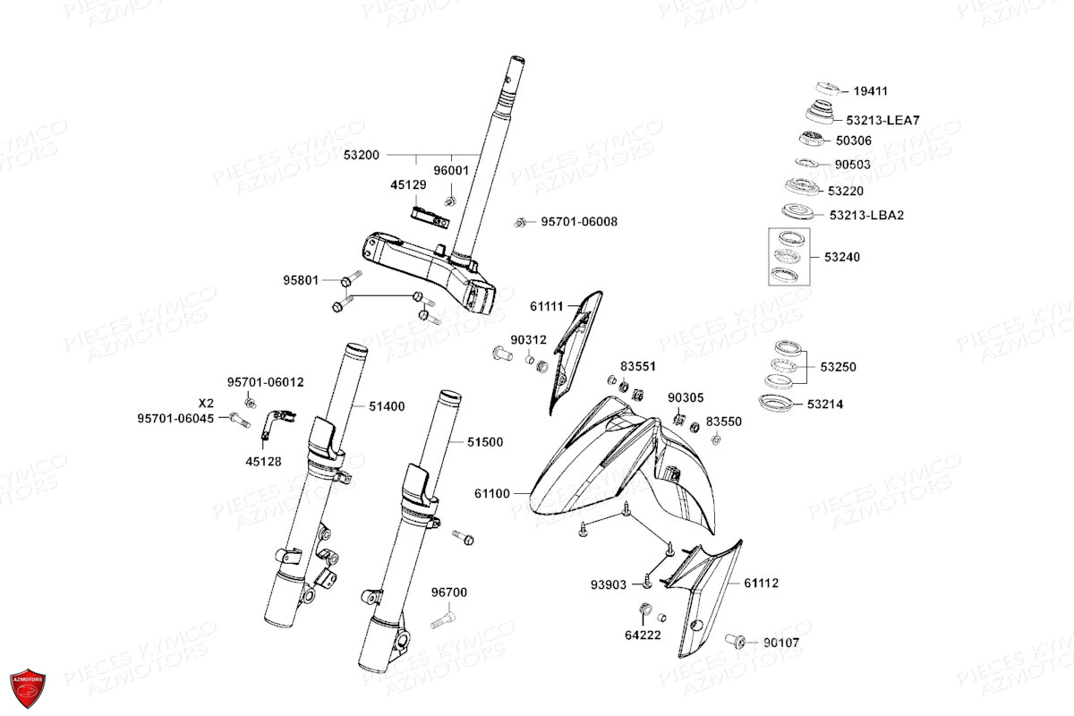 Fourche Garde Boue Avant KYMCO PIECES DOWNTOWN 350I TCS EXCLUSIVE NOODOE EURO5 (SK64HD)