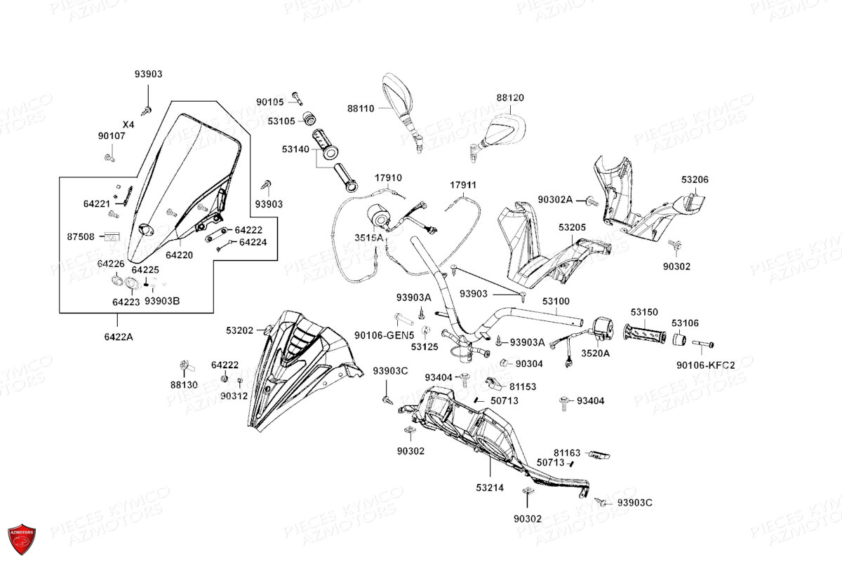 GUIDON_RETROVISEURS KYMCO PIECES SCOOTER KYMCO DOWNTOWN 350I TCS EXCLUSIVE NOODOE EURO5 (SK64HD)