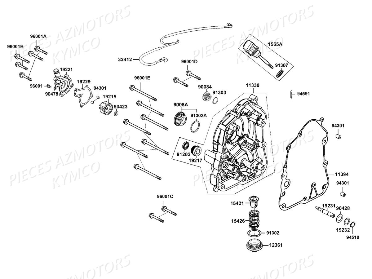 CARTER_DROIT-POMPE_A_EAU KYMCO Pièces DOWNTOWN 125I ABS EXCLUSIVE NOODOE EURO4 (SK25NE)