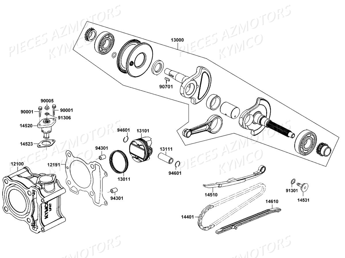 Cylindre Piston KYMCO Pièces Scooter DOWNTOWN 125I ABS NOODOE EURO4 (SK25NH)