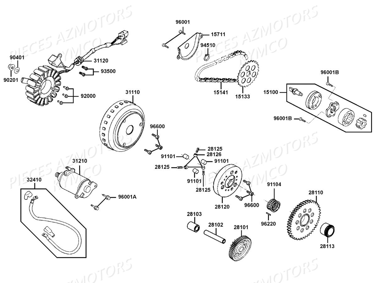 Demarreur Allumage KYMCO Pièces Scooter DOWNTOWN 125I ABS NOODOE EURO4 (SK25NH)