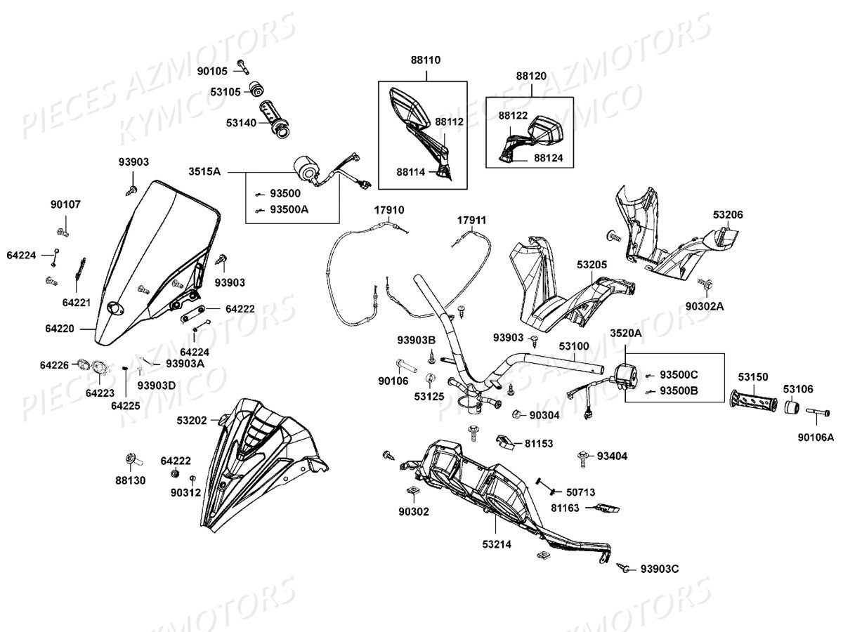 Guidon Retroviseurs KYMCO Pièces Scooter DOWNTOWN 125I ABS NOODOE EURO4 (SK25NH)